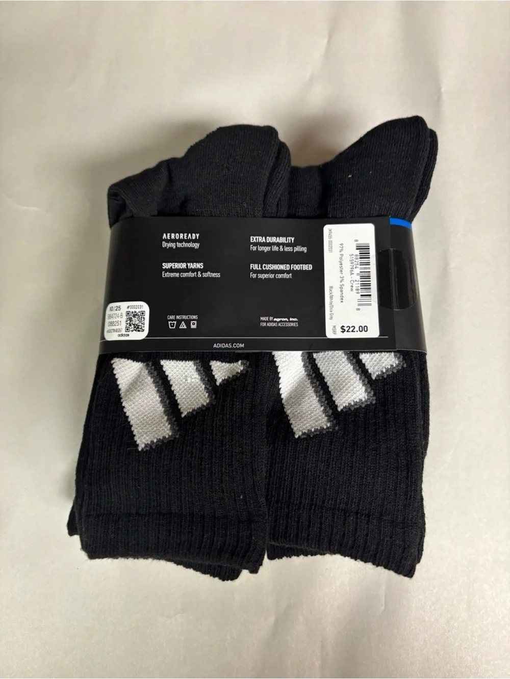 New Adidas Socks Men’s 6 Pair Black Cushioned Crew Sock Casual Athletic Active